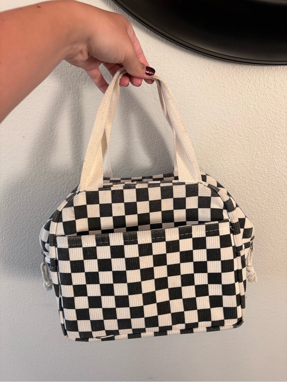 Black & Cream Checkerboard Canvas Tote Bag